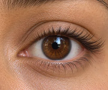 Close-up of an eye with cat-eye lashes