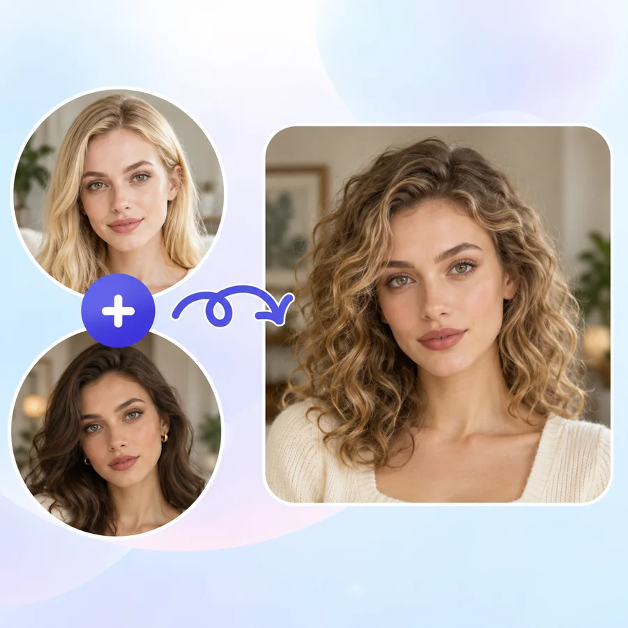 Two women’s portraits combined into one new face with an AI face morph