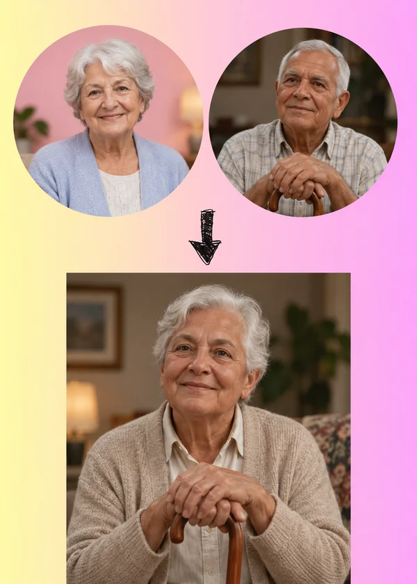 An older woman and an older man merged into one face