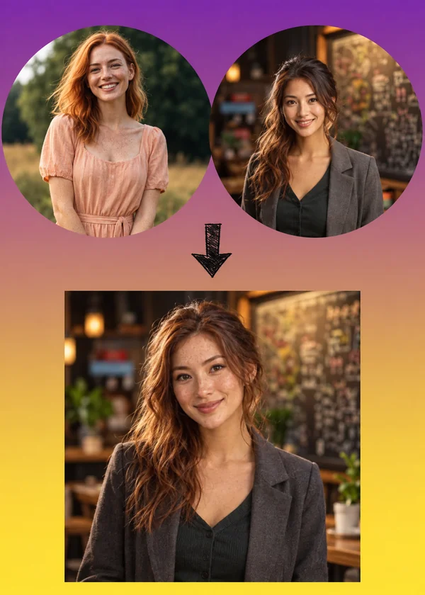 Two women blended into one portrait with an AI face merge