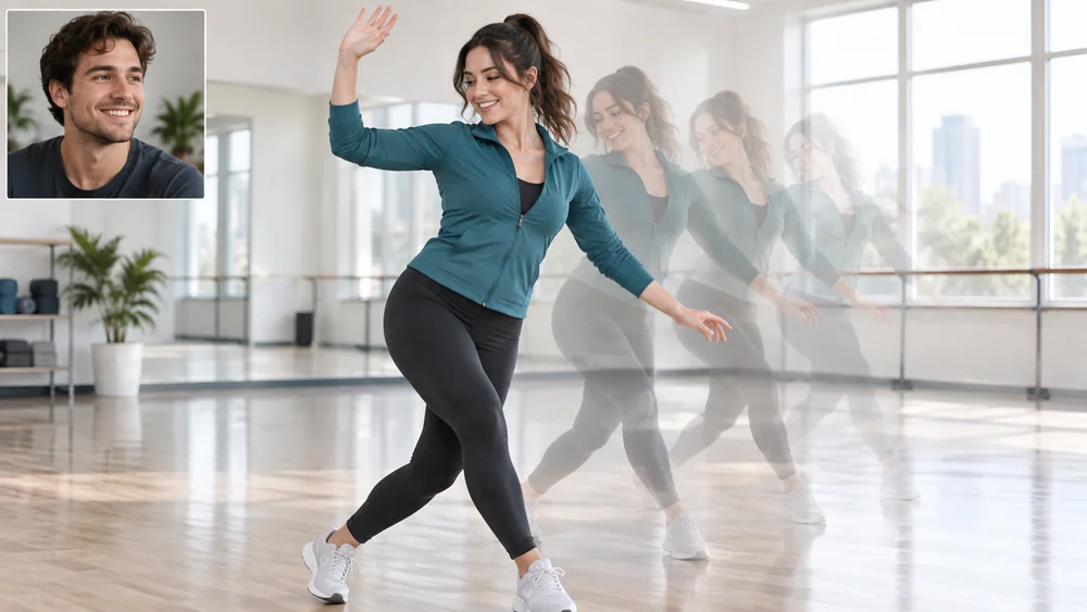 Illustration of a dance move from a reference clip performed by a different young man
