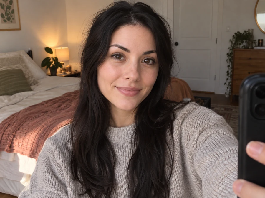 Drag to compare the neutral phone selfie and the brighter smile (after)