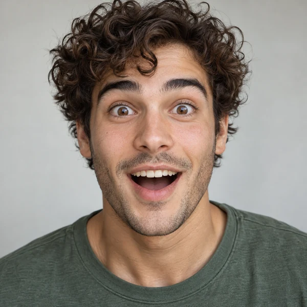 Young man with an amazed expression and wide eyes