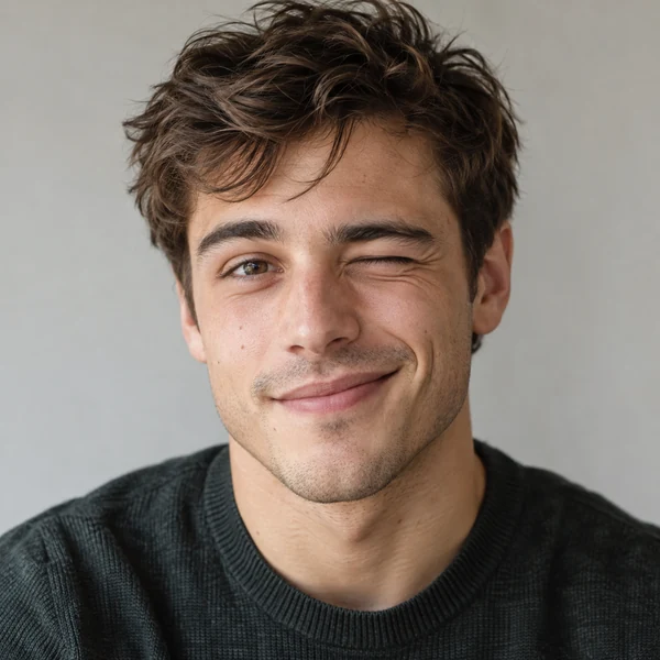 Young man winking with a playful smile