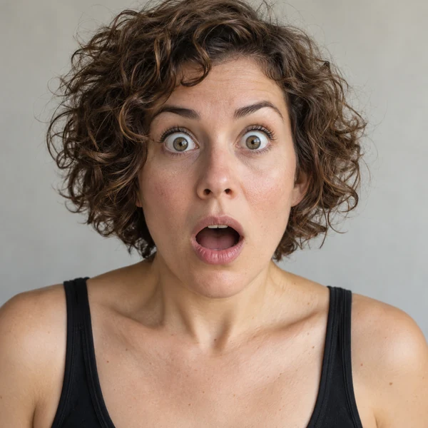 Woman with a shocked face, wide eyes and an open mouth