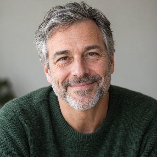 Older man with a warm, friendly smile