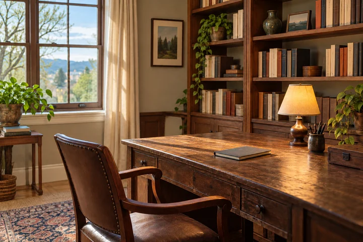 Drag to compare the dark home office and the brightened version (after)