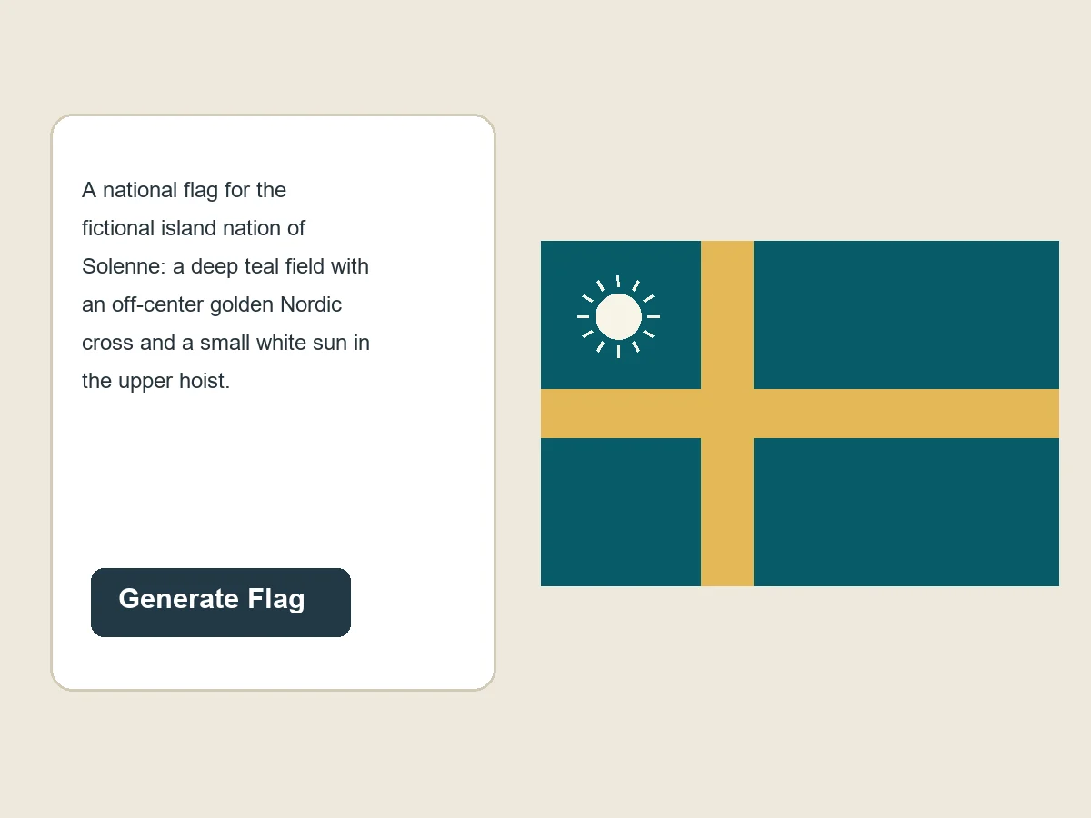 A written flag description next to the flat flag the AI flag generator created from it