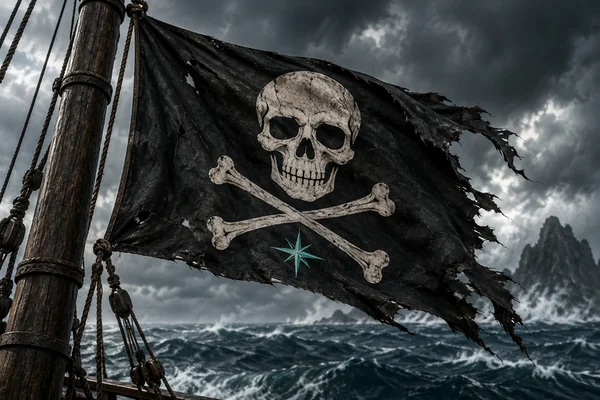 Black pirate flag with a white skull and crossbones