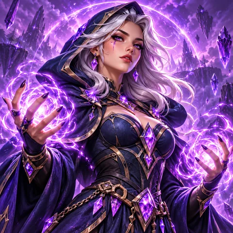 Original storm mage avatar with a glowing staff in a misty forest