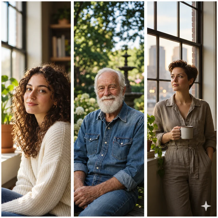Drag to compare the portrait grid before and after removing the Gemini logo (before)