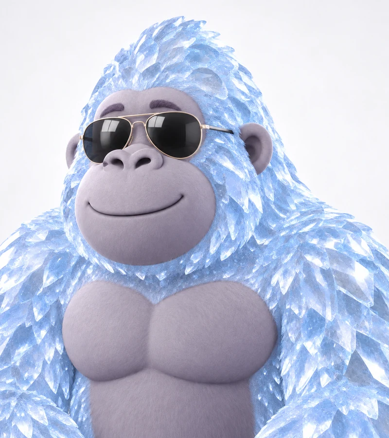 Ice-textured 3D gorilla avatar with aviator sunglasses, ready to use as a profile picture