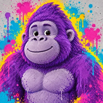 Gorilla head surrounded by bright graffiti paint splashes