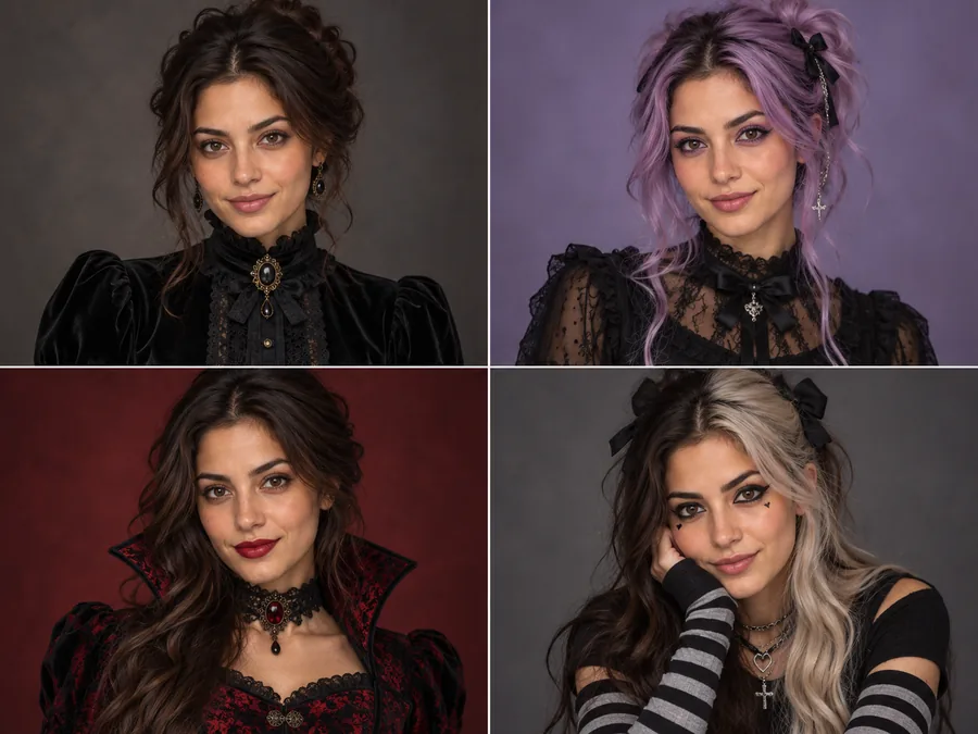 Victorian, pastel goth, vampire and e-girl goth looks