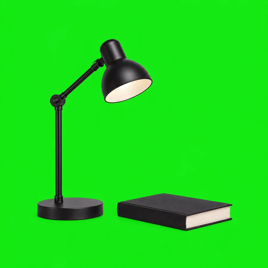 Drag to compare the green screen lamp photo and the white background result (before)
