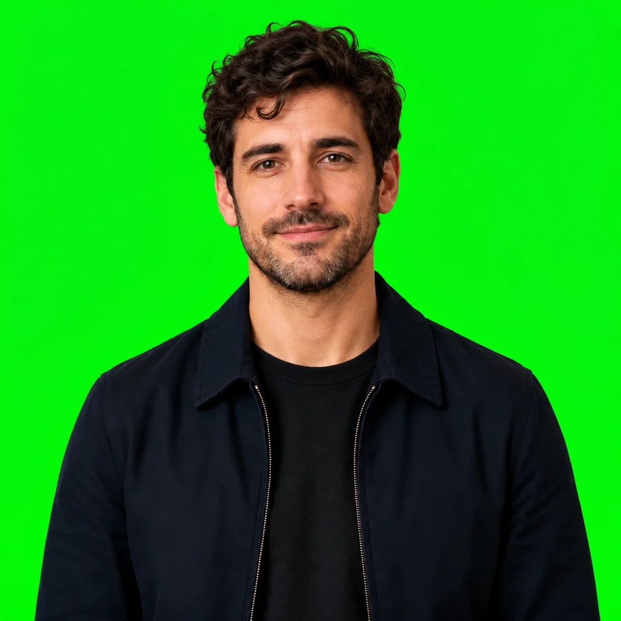 Drag to compare the green screen portrait and the transparent cutout (before)
