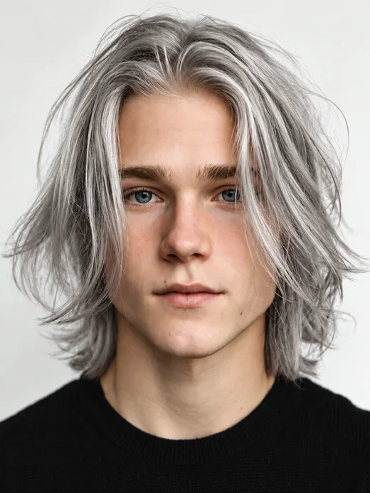 Drag to compare the blond hair and the silver hair (after)