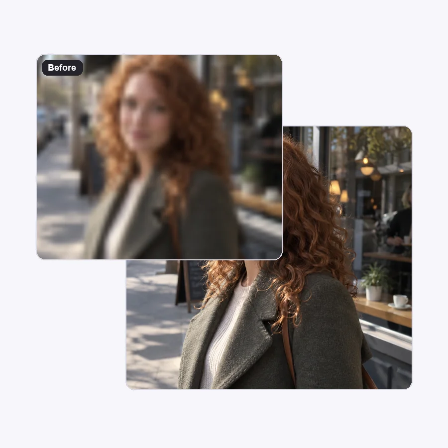 Portrait video frame shown at a lower resolution and as a sharper HD frame