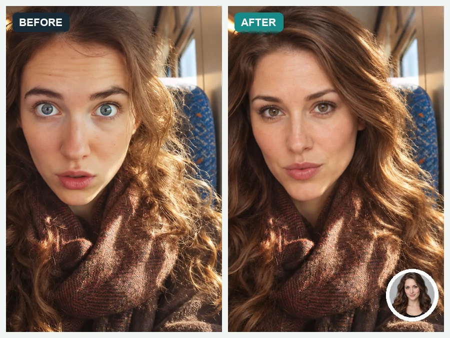 A selfie before and after replacing the head with another person’s