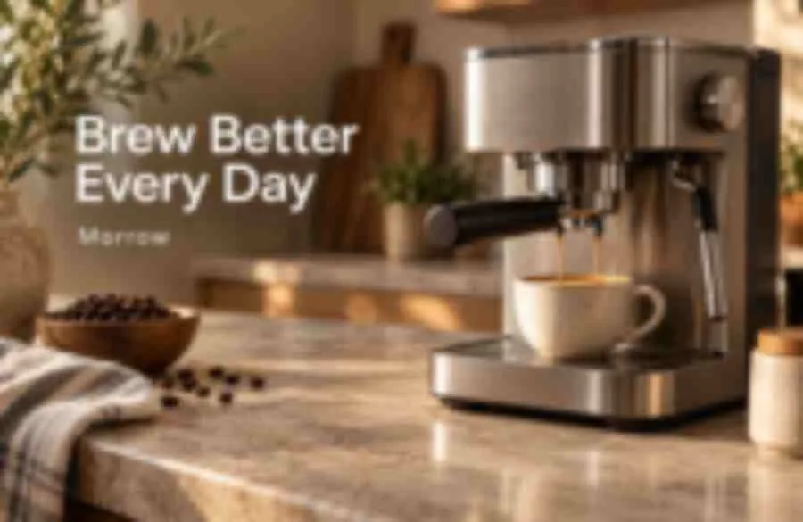 Drag to compare the blurry coffee machine ad and the enhanced one (before)