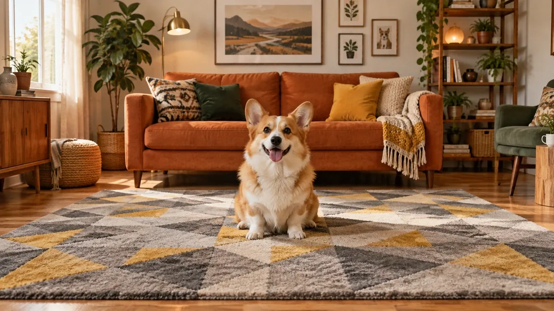 Drag to compare the square corgi photo on an empty 16:9 canvas and the expanded 16:9 living room (after)