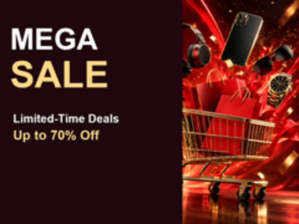 Drag to compare the soft sale banner and the upscaled banner with sharp text (before)