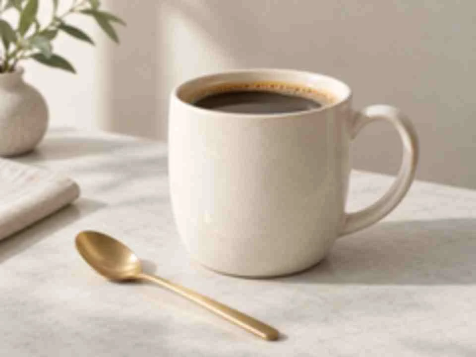 Drag to compare the noisy low resolution coffee mug photo and the clean high resolution version (before)