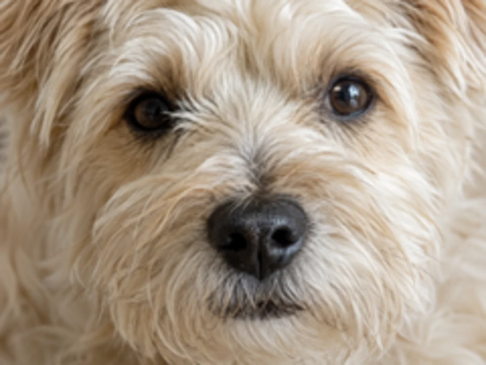 Drag to compare the soft low res dog close-up and the high resolution photo with clear fur (before)