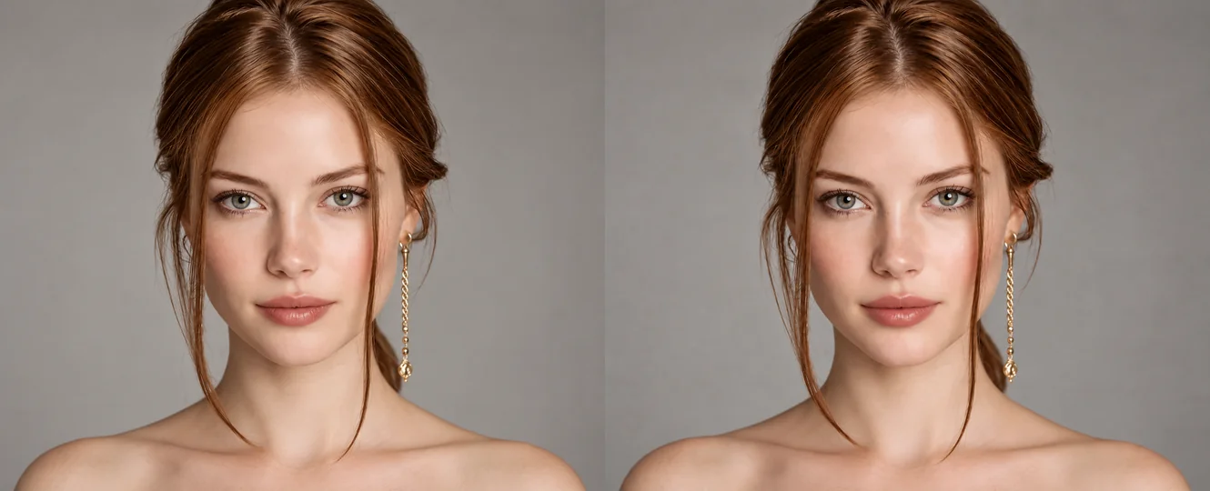 Before and after: a woman’s lips with a soft heart-shaped preview