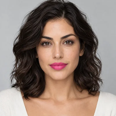 Woman wearing a hot pink lipstick