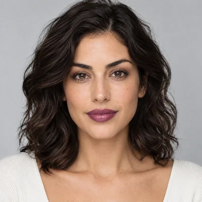 Woman wearing a plum lipstick