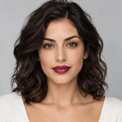 Woman wearing a deep wine lipstick