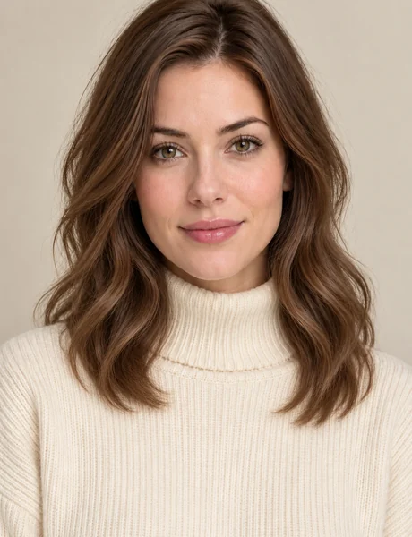 Drag to compare a short bob with the same woman with long wavy hair (after)