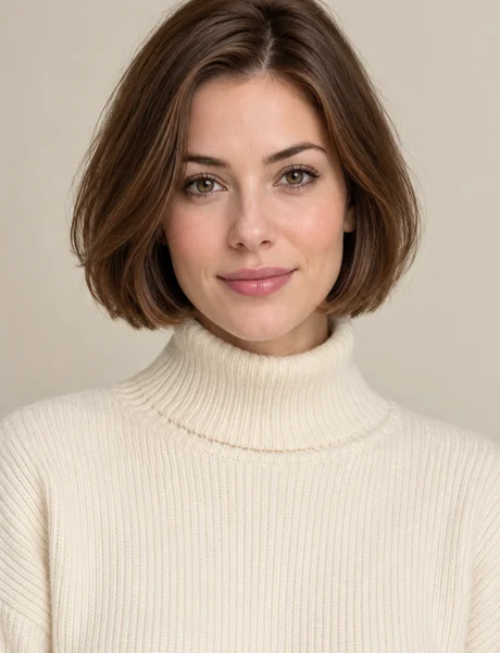Drag to compare a short bob with the same woman with long wavy hair (before)