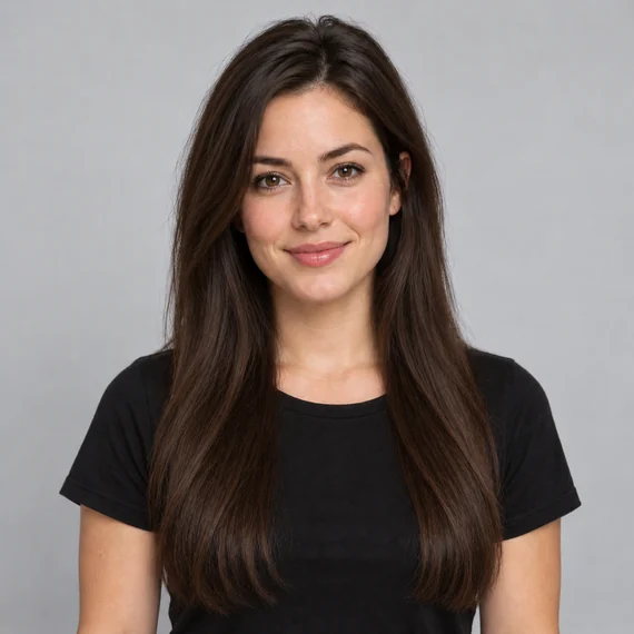 Woman with long, sleek, straight brown hair