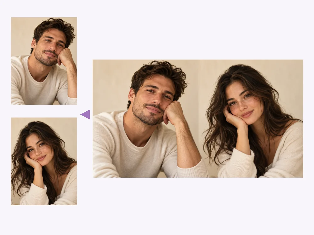 Two separate portraits turned into one matching couple picture