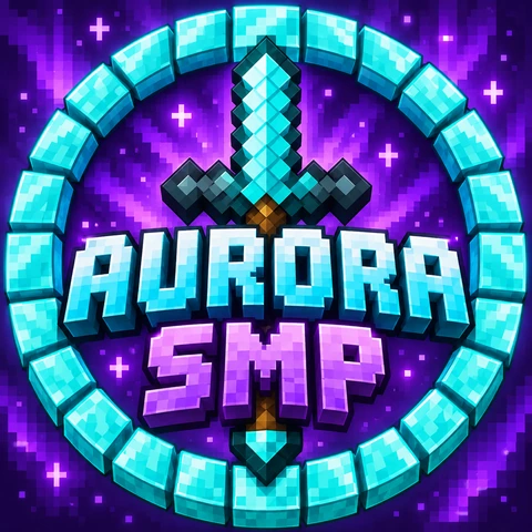 Minecraft emblem maker idea: a diamond block ring with a pixel sword and AURORA SMP
