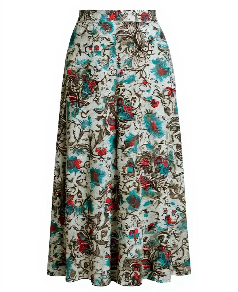Drag to compare the outfit photo and the skirt product image (after)