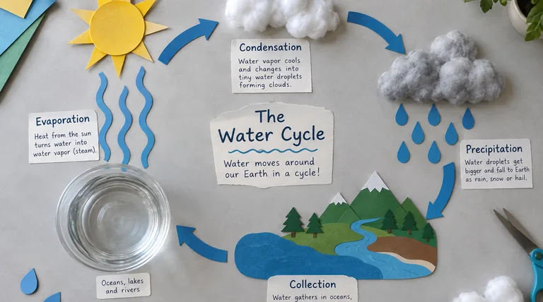 Water cycle flat lay infographic