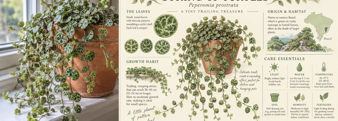 A photo of a potted trailing plant and the illustrated care infographic generated from it