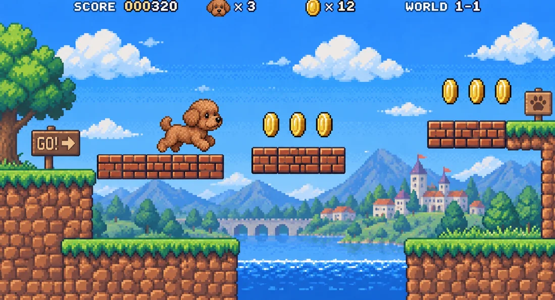 Dog redrawn as a 16-bit pixel art game character
