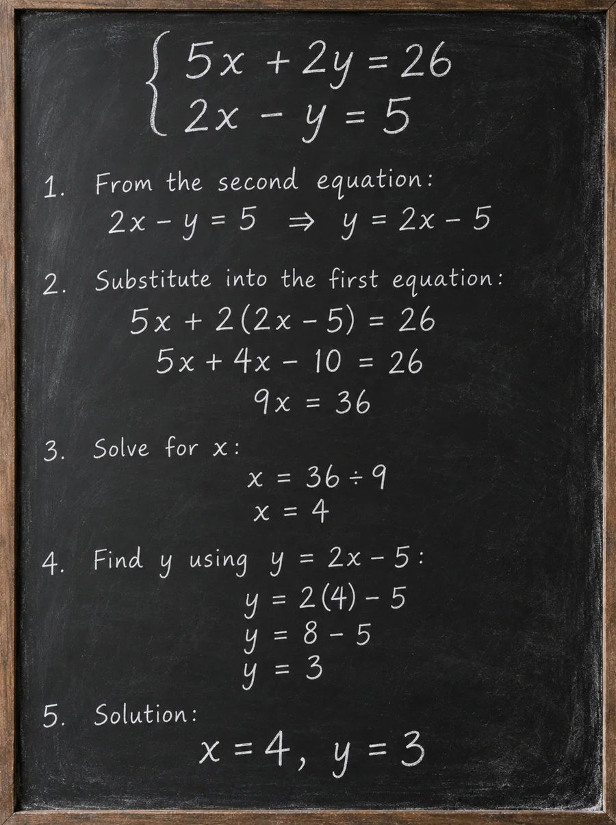 Chalkboard with a solved system of equations