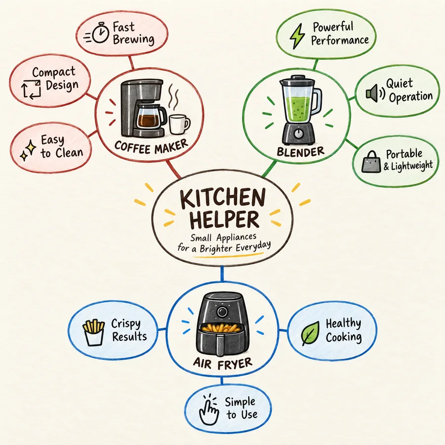 Hand-drawn mind map for a small kitchen appliance campaign