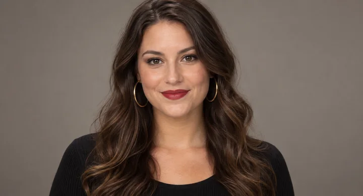Portrait photo used as the input for Wan 2.2 speech to video: a smiling woman with wavy brown hair and red lipstick