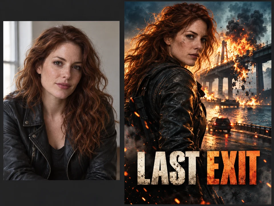 A portrait photo turned into a cinematic fire-powered hero poster