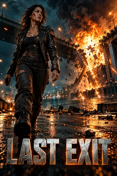 AI generated action movie poster of a scarred man in front of a burning city