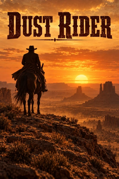 Western movie poster background of a desert ridge under a purple sunset sky