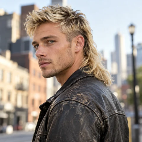 Man with a sun-bleached blonde mullet