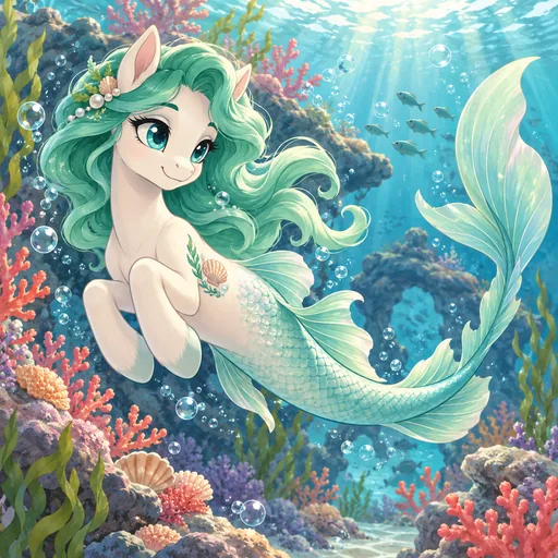 Original sea pony with a shimmering mermaid tail underwater
