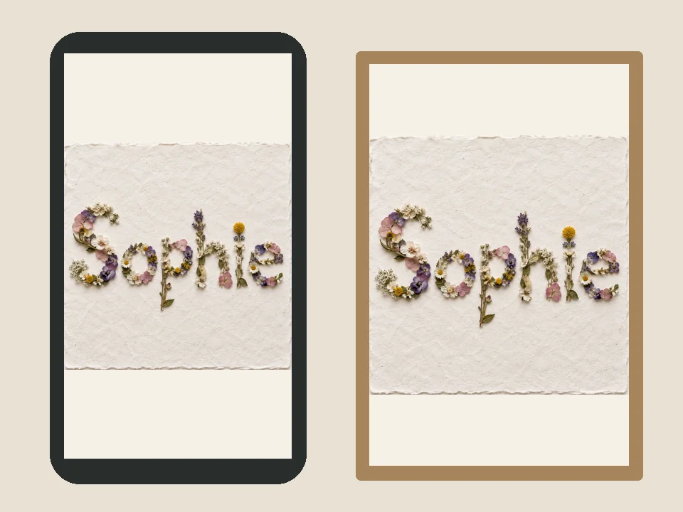 Flower name art of Sophie in pressed flowers, ready as a wallpaper or print